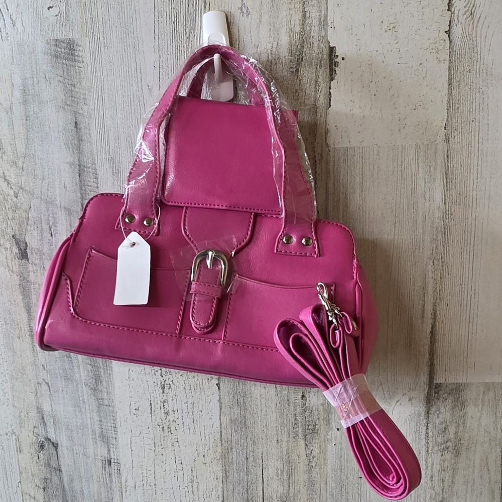 Pink  Fuchsia Satchel  Purse Shoulder Bag Wallet Set Bundle
